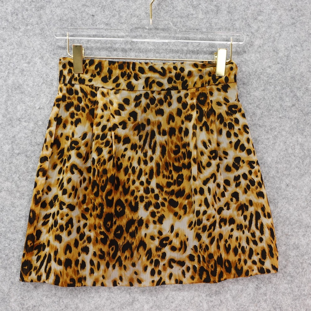 Y2K Indie Sleaze Mini Skirt Womens XS 2 Brown Leopard Cheetah Animal Print NAVEN
